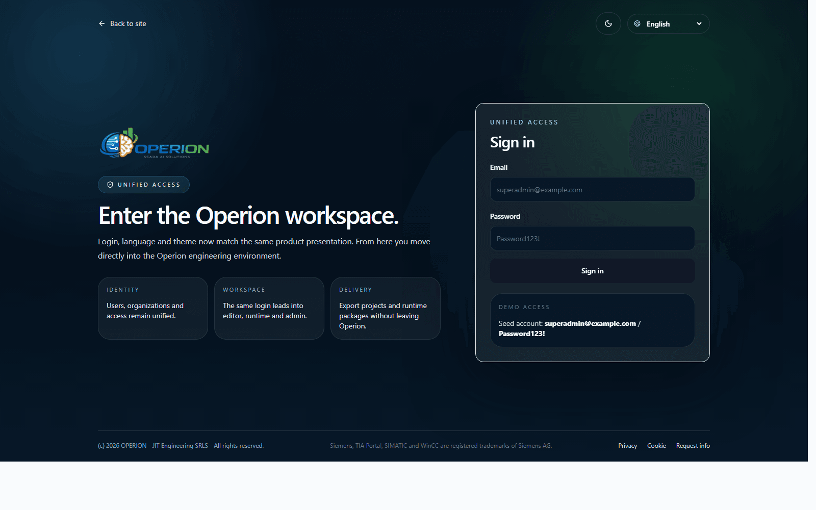 Operion unified login